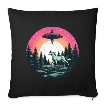 UFO-Abduction: Alien entführt Pferd beim - Sofakissenbezug 45 x 45 cm - Schwarz - Vorne
