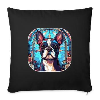 Verre d’aquarelle coloré de race de chien Boston Terrier - Housse de coussin décorative 45 x 45 cm - noir - Devant