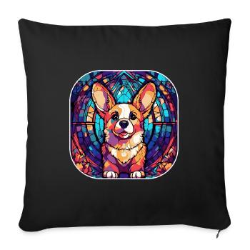 Colorful Corgi Dog Breed Watercolor Glass Painting - Sofa pillowcase 17,3'' x 17,3'' (45 x 45 cm) - black - Front