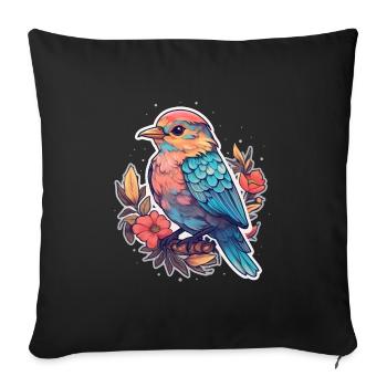 Fleurs d’oiseaux - Housse de coussin décorative 45 x 45 cm - noir - Devant