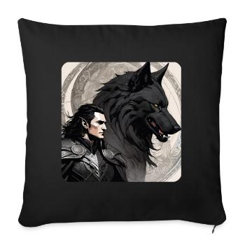 Loki avec le loup de Fenri Asgard Ragnarok - Housse de coussin décorative 45 x 45 cm - noir - Devant