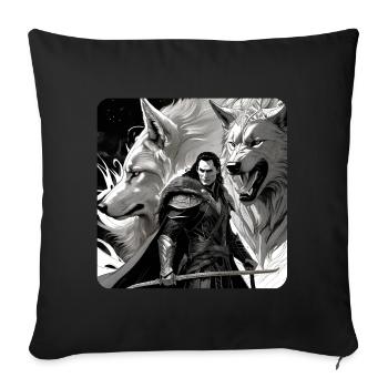 Loki avec le loup de Fenri Asgard Ragnarok - Housse de coussin décorative 45 x 45 cm - noir - Devant