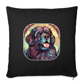 Aquarelle colorée de race de chien de Terre-Neuve Glass P - Housse de coussin décorative 45 x 45 cm - noir - Devant