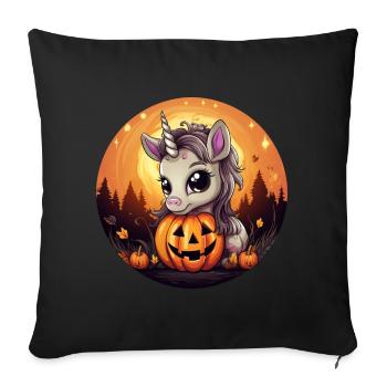 Halloween unicorn with pumpkin at sunset - Sofa pillowcase 17,3'' x 17,3'' (45 x 45 cm) - black - Front