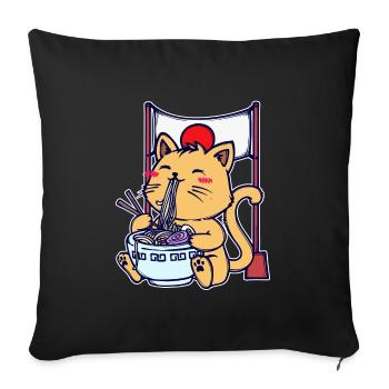 Anime Ramen Cat Mangastyle Japonais Comic Manga - Housse de coussin décorative 45 x 45 cm - noir - Devant