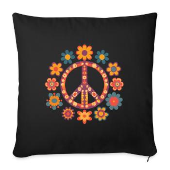 Peace and Love logo with vintage colors - Sofa pillowcase 17,3'' x 17,3'' (45 x 45 cm) - black - Front