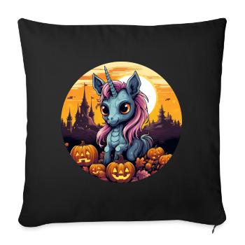 Licorne au coucher du soleil d’automne avec citrouille - Housse de coussin décorative 45 x 45 cm - noir - Devant