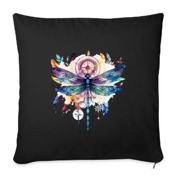 Hippie dream catcher with feather headdress and dragonfly - Sofa pillowcase 17,3'' x 17,3'' (45 x 45 cm) - black - Front