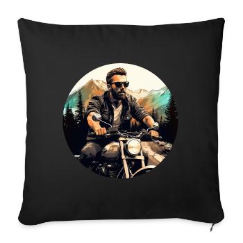 Man on his machine in the mountains - Retro - Sofa pillowcase 17,3'' x 17,3'' (45 x 45 cm) - black - Front