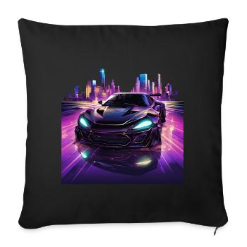 Faszination der Nacht - Sportwagen Stadt Speed - Sofakissenbezug 45 x 45 cm - Schwarz - Vorne