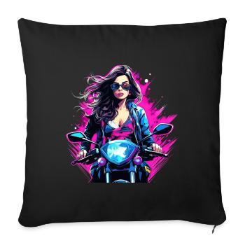 Frau auf dem Motorrad mit Sonnenbrille - Sofakissenbezug 45 x 45 cm - Schwarz - Vorne
