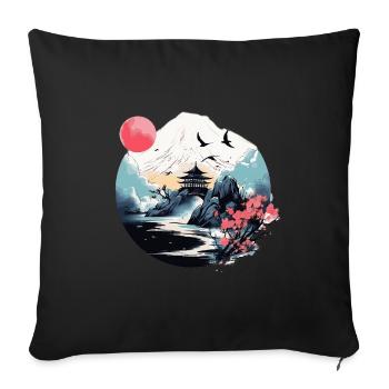 Japanese Mountain, Water & Pagoda Scene - Sofa pillowcase 17,3'' x 17,3'' (45 x 45 cm) - black - Front