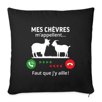 mes chèvres m'appellent faut que j'y aille! - Housse de coussin décorative 45 x 45 cm - noir - Devant
