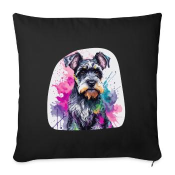 Chien Schnauzer miniature mignon coloré à l’aquarelle - Housse de coussin décorative 45 x 45 cm - noir - Devant