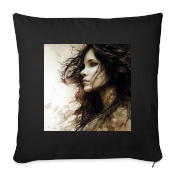 Portrait femme 01 - Housse de coussin décorative 45 x 45 cm - noir - Devant