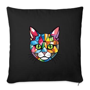 Kitten Colorful Watercolor Animal Pet Illustration - Sofa pillowcase 17,3'' x 17,3'' (45 x 45 cm) - black - Front