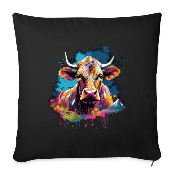 Vache ,montagne, chalet - Housse de coussin décorative 45 x 45 cm - noir - Devant