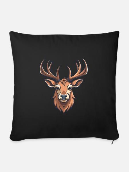 Hirsch, Hirschkopf - Sofakissenbezug 45 x 45 cm - Schwarz