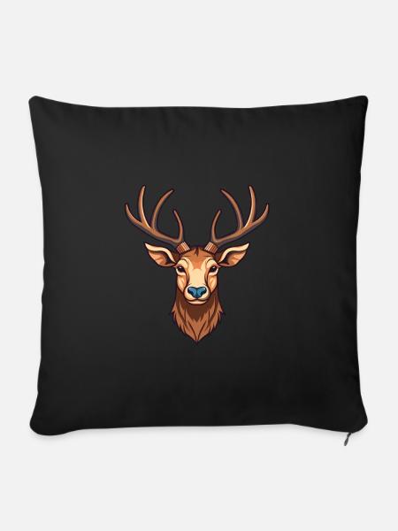 Hirsch, Hirschkopf - Sofakissenbezug 45 x 45 cm - Schwarz
