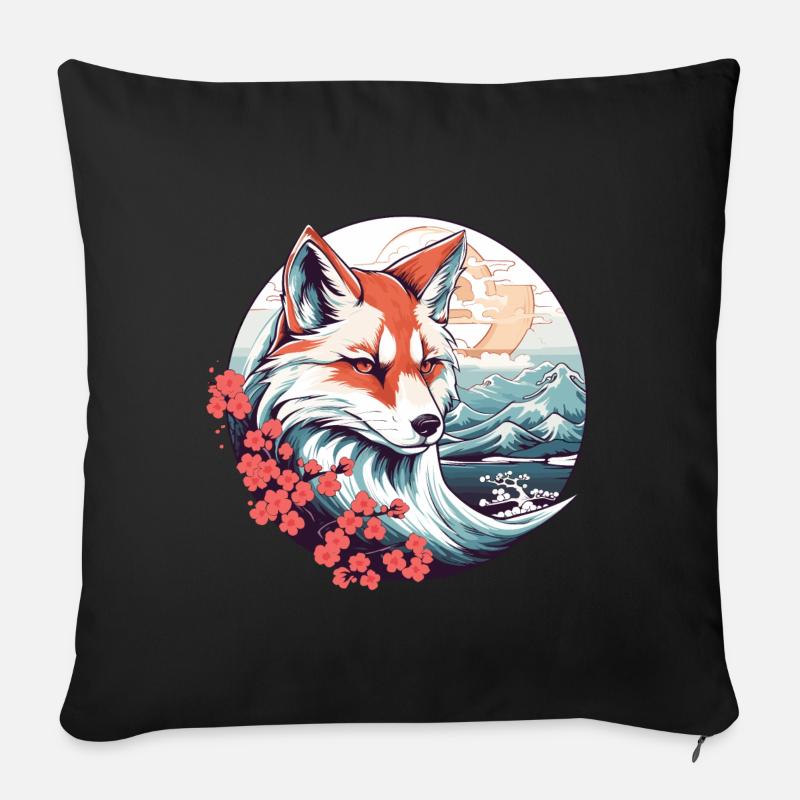 Anime Japan Kitsune Fuchs - Sofakissenbezug 45 x 45 cm - Schwarz