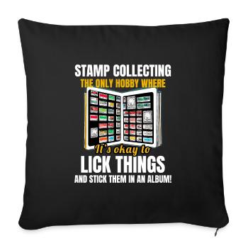 Stamp Collecting Collector Philatelist - Sofa pillowcase 17,3'' x 17,3'' (45 x 45 cm) - black - Front