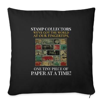 Philately's Delight: Stamp Collectors Unite - Sofa pillowcase 17,3'' x 17,3'' (45 x 45 cm) - black - Front