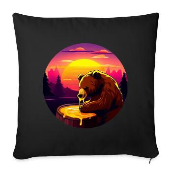 Sunset design with brown bear and honey - Sofa pillowcase 17,3'' x 17,3'' (45 x 45 cm) - black - Front