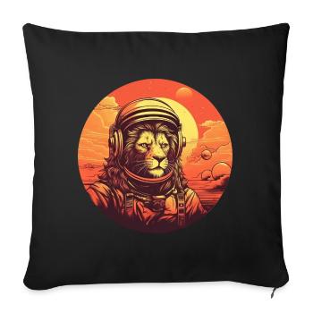 Lion astronaute au coucher du soleil: aventures dans l’espace - Housse de coussin décorative 45 x 45 cm - noir - Devant