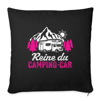 Reine du camping-car cadeau campeuse - Housse de coussin décorative 45 x 45 cm - noir - Devant