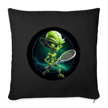 Cool Green Alien Tennis Player: Unique - Sofa pillowcase 17,3'' x 17,3'' (45 x 45 cm) - black - Front