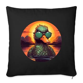 Cool duck in summer: sunglasses, bathing, sunset - Sofa pillowcase 17,3'' x 17,3'' (45 x 45 cm) - black - Front