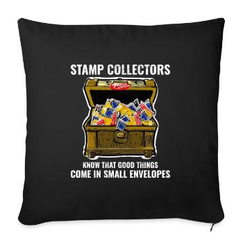 Stamp Collecting Collector Philatelist - Sofa pillowcase 17,3'' x 17,3'' (45 x 45 cm) - black - Front