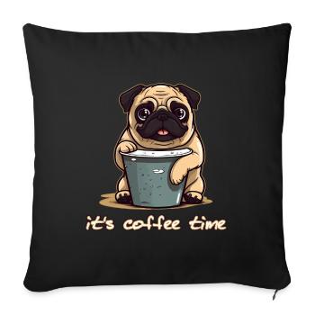 Pug and coffee - Sofa pillowcase 17,3'' x 17,3'' (45 x 45 cm) - black - Front