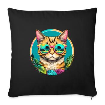 Tropical Cat - Sofa pillowcase 17,3'' x 17,3'' (45 x 45 cm) - black - Front