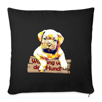 Avertissement sur le chien - Chiot mignon - Housse de coussin décorative 45 x 45 cm - noir - Devant