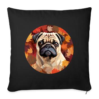 Chien carlin de style polygonal avec un design de feuillage d’automne - Housse de coussin décorative 45 x 45 cm - noir - Devant