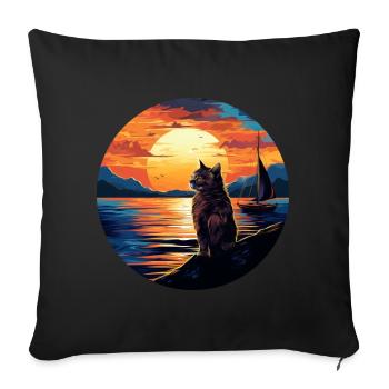 Cat sails on a sailboat into the - Sofa pillowcase 17,3'' x 17,3'' (45 x 45 cm) - black - Front