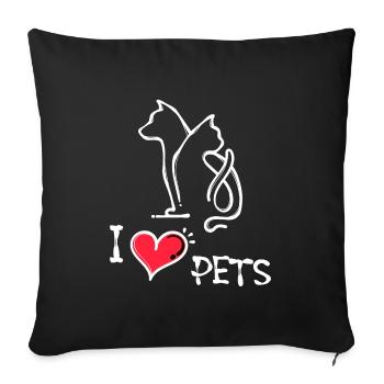 Chat J’aime les animaux de compagnie Chien Déclaration Animaux - Housse de coussin décorative 45 x 45 cm - noir - Devant