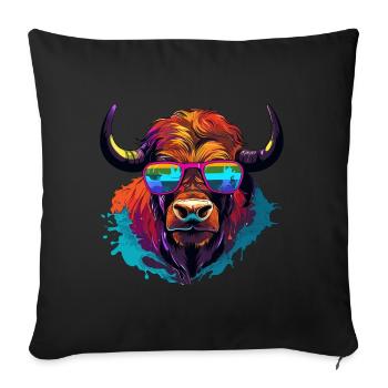 Buffalo with sunglasses - Sofa pillowcase 17,3'' x 17,3'' (45 x 45 cm) - black - Front