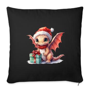 Christmas dragon with gift - Sofa pillowcase 17,3'' x 17,3'' (45 x 45 cm) - black - Front
