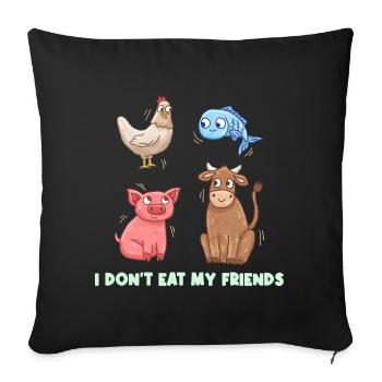 Fish Chicken Pig Friends Design for Vegans - Sofa pillowcase 17,3'' x 17,3'' (45 x 45 cm) - black - Front