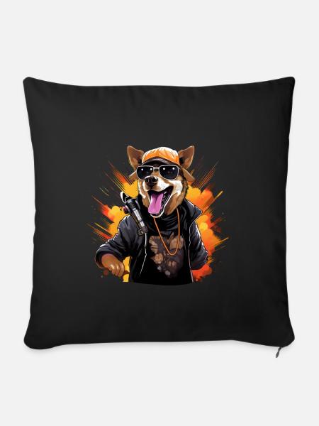 Cooler Hund Sonnenbrille Lederjacke Musik - Sofakissenbezug 45 x 45 cm - Schwarz