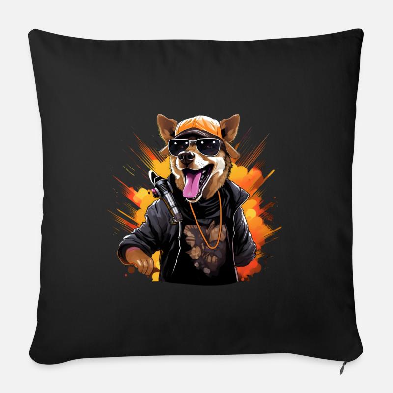 Cooler Hund Sonnenbrille Lederjacke Musik - Sofakissenbezug 45 x 45 cm - Schwarz