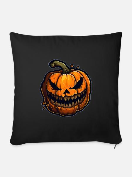 Kürbis Halloween Böse Zähne Gemüse Lebendig Herbst - Sofakissenbezug 45 x 45 cm - Schwarz
