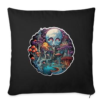 Alien im Pilzland - Sofakissenbezug 45 x 45 cm - Schwarz - Vorne