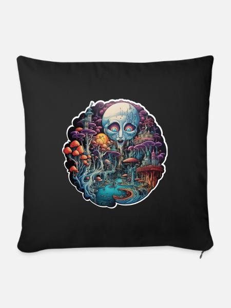 Alien im Pilzland - Sofakissenbezug 45 x 45 cm - Schwarz