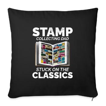 Timbre-poste vintage Collector Papa Philatéliste - Housse de coussin décorative 45 x 45 cm - noir - Devant