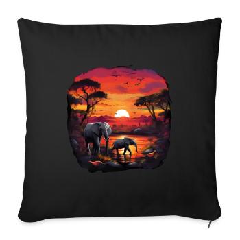 Elephant, Tree, Sunset, Colorful, Animals, Safari - Sofa pillowcase 17,3'' x 17,3'' (45 x 45 cm) - black - Front