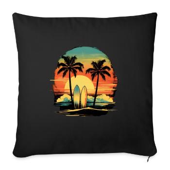 Strand Palmen Retro Surfen Wasser Sonnenuntergang - Sofakissenbezug 45 x 45 cm - Schwarz - Vorne
