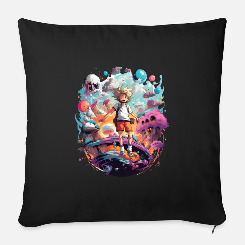 Anime Character Endteckt neue Bunte Welten - Sofakissenbezug 45 x 45 cm - Schwarz